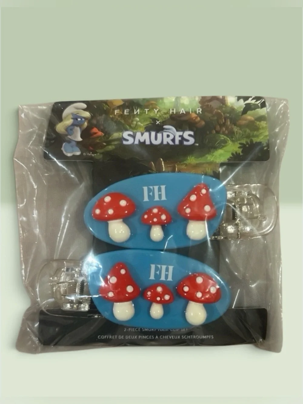 Fenty Beauty LIMITED EDITION MUSHROOM CLIPS 2-PIECE SMURF HAIR CLIP SET New